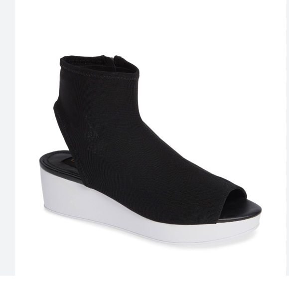 Donna Karan Riviera Cutout Platform Booties. Side Zip, Stretchy Fabric Upper. - Picture 1 of 14